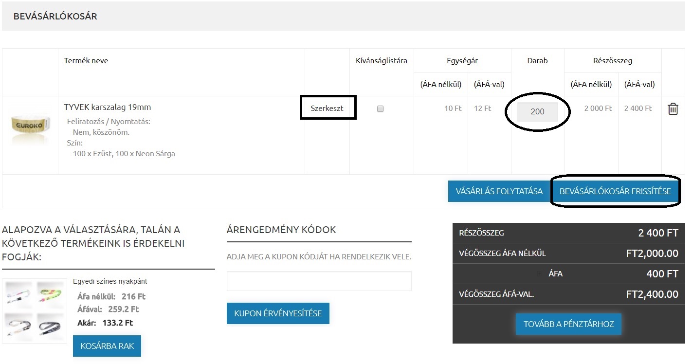 webshop kosár, update, szerkesztés webshop kosár, update, szerkesztés